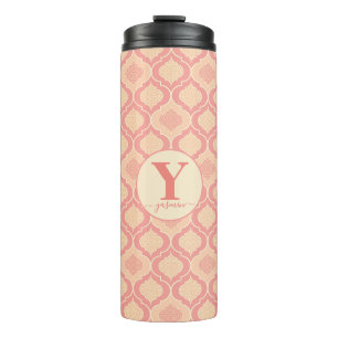 Personalized Arabesque Cora Pink, and Cream Thermal Tumbler