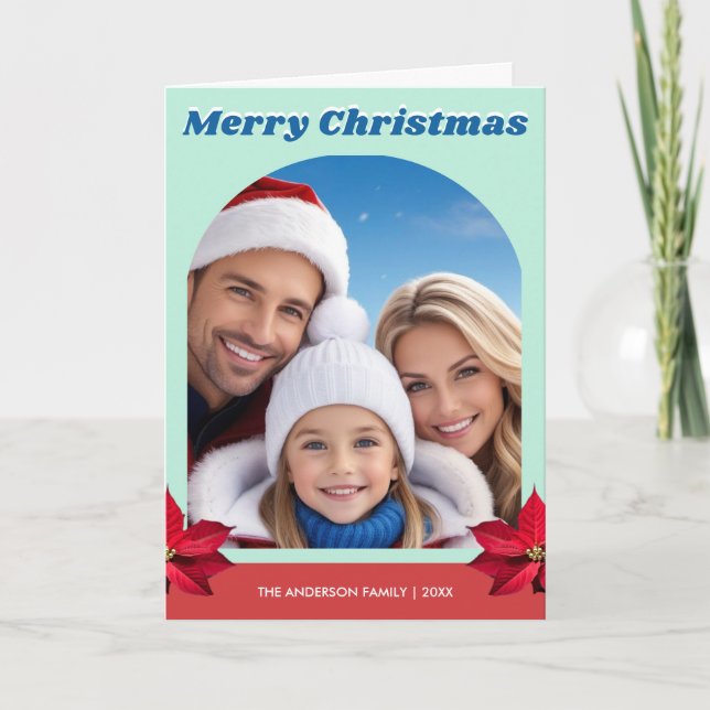 Personalized Arch Family One Photo Modern Groovy  Card (Front)