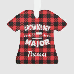 Personalized Archaeology Student US Flag Plaid Ornament