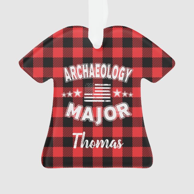 Personalized Archaeology Student US Flag Plaid Ornament (Front)