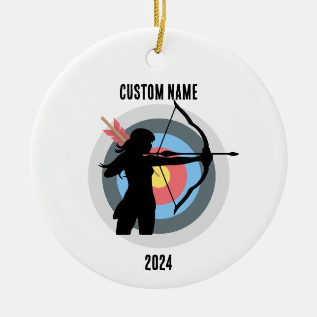 Personalized Archery Girl Christmas Ornament (Front)