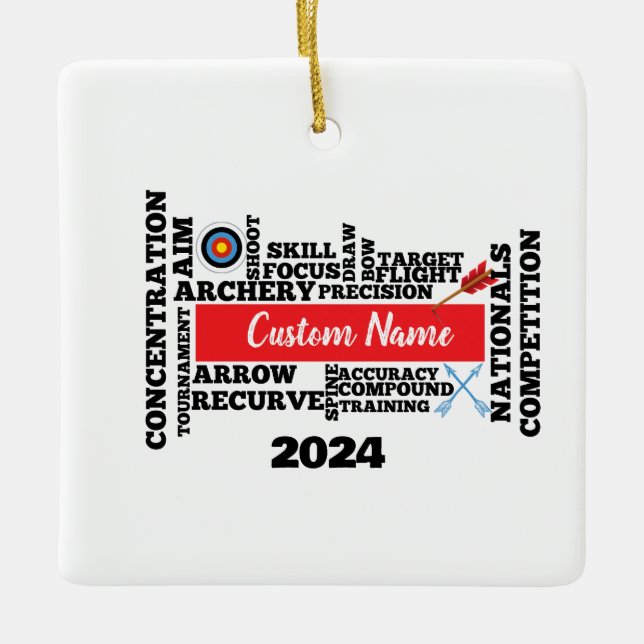 Personalized Archery Word Cloud Christmas Ornament (Front)