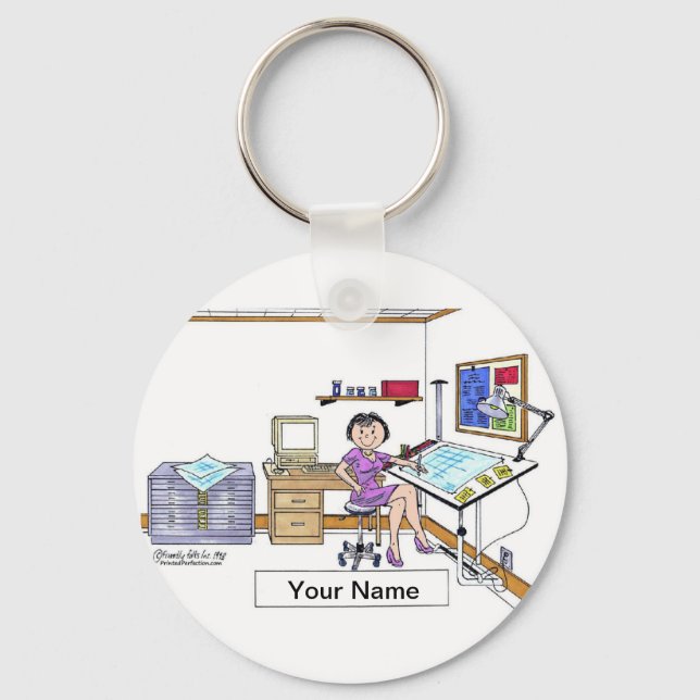 Personalized Architect - Engineer, Female Cartoon Keychain (Front)
