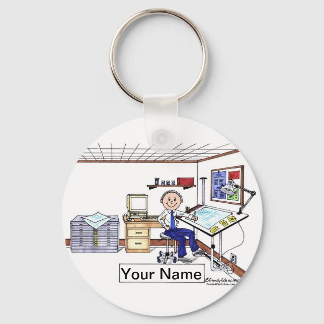 Personalized Architect - Engineer, Male Cartoon Keychain (Front)