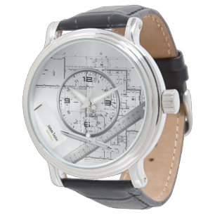personalized architect plans leather watch