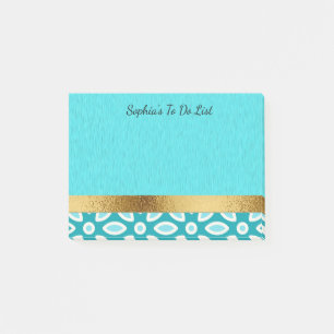 Personalized Arctic Blue Turquoise White Gold Post-it Notes