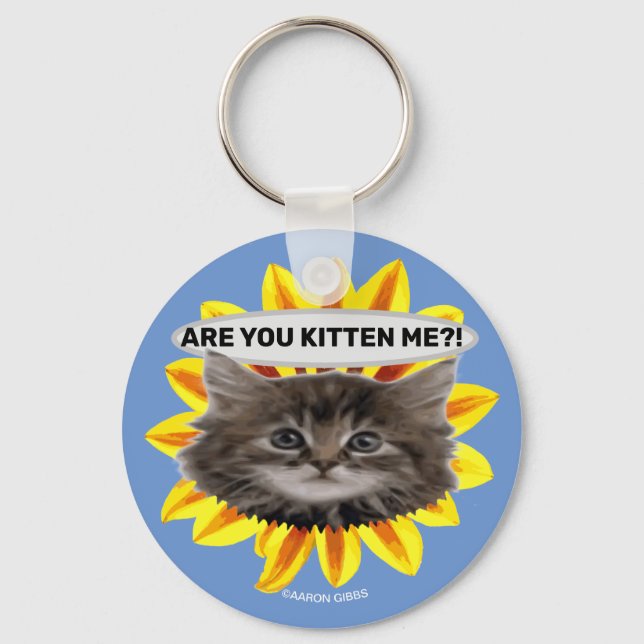 Personalized Are You Kitten Me Sunflower Keychain (Front)