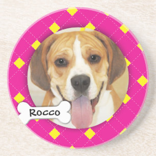 Personalized Argyle Dog Photo Coaster