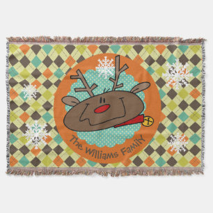 Personalized Argyle Reindeer Holiday Throw