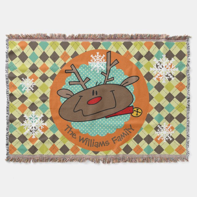 Personalized Argyle Reindeer Holiday Throw (Front)