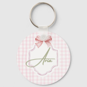 Personalized Aria Baby Girl Nursery Bow&Gingham Keychain