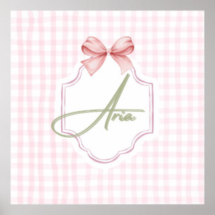 Personalized Aria Baby Girl Nursery Bow&Gingham Poster