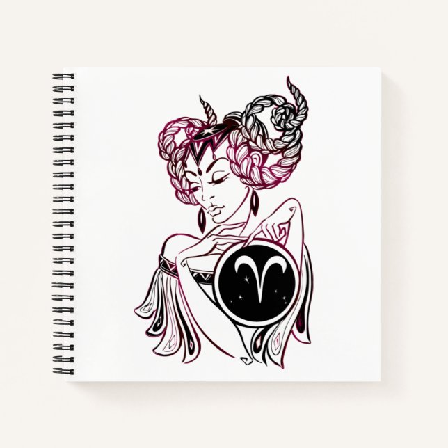 Personalized Aries Art Deco Lady Notebook (Front)