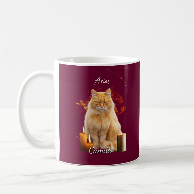 Personalized Aries Cat Mug with Name (Left)