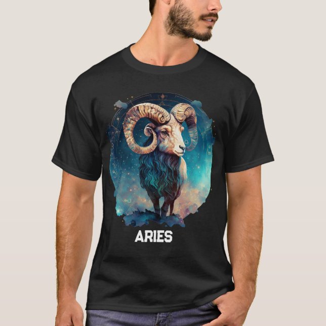 Personalized Aries Zodiac Astrology Ram Birthday T-Shirt (Front)
