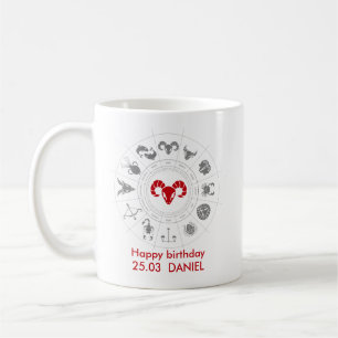 Personalized Aries Zodiac Birthday Gift Coffee Mug