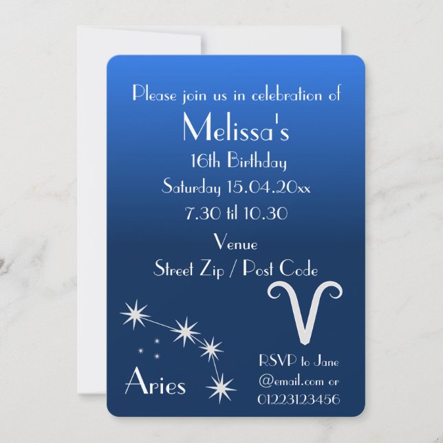 Personalized Aries Zodiac Galaxy Party Invitation (Front)