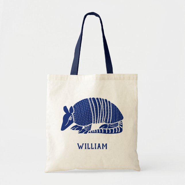 Personalized Armadillo Navy Blue Tote Bag (Front)