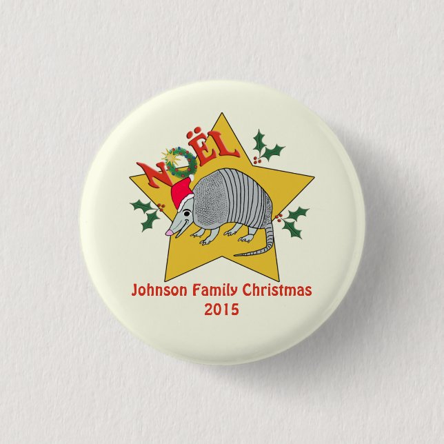 Personalized  Armadillo Santa Star Christmas 1 Inch Round Button (Front)