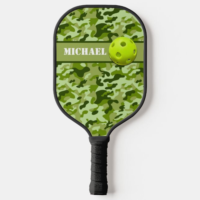 Personalized Army Green Camouflage Pickleball Paddle (Back)