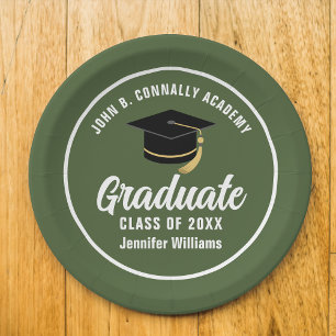 Personalized Army Green Graduation Party Paper Plate