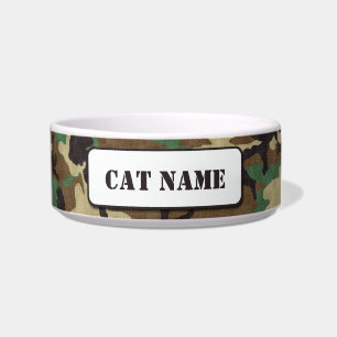 Personalized Army Woodland Camouflage Cat Bowl