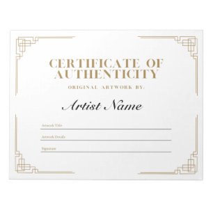 Personalized Art Deco Certificate of Authenticity  Notepad