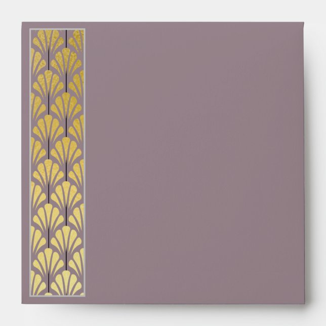 Personalized Art Deco Fan Ornament Mauve Gold Foil Envelope (Front)