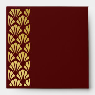 Personalized Art Deco Fans Burgundy Red Gold Foil Envelope