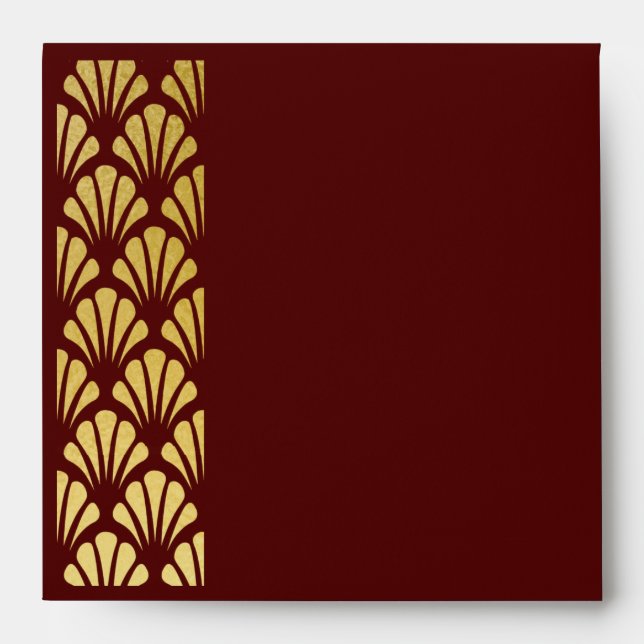 Personalized Art Deco Fans Burgundy Red Gold Foil Envelope (Front)