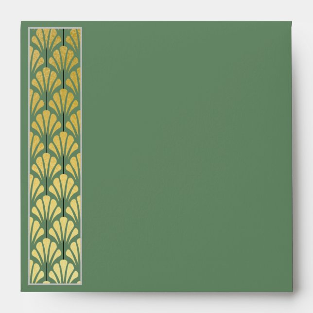 Personalized Art Deco Fans Green Faux Gold Foil Envelope (Front)
