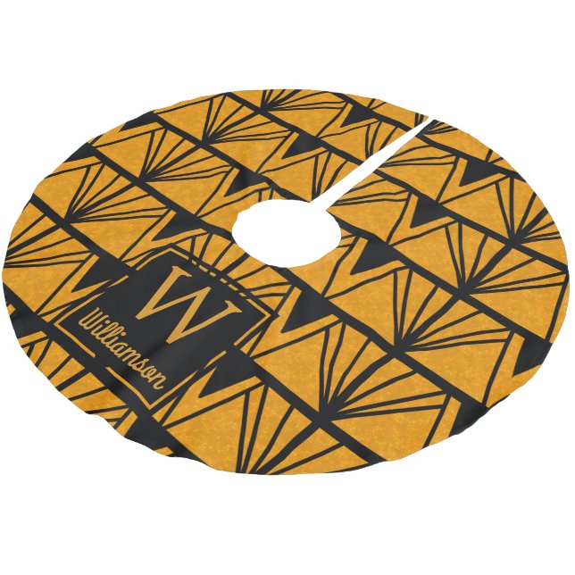 Personalized - Art Deco Glam Amber & Black Brushed Polyester Tree Skirt (Angled)