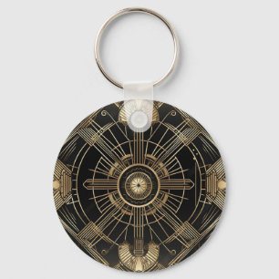 Personalized Art Deco Keychain - Black and Gold Ge