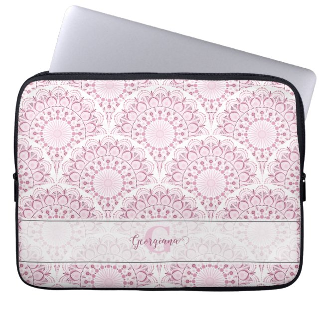 Personalized Art Deco Pink Confetti Lace Mandala Laptop Sleeve (Front)
