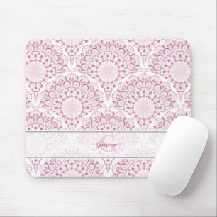 Personalized Art Deco Pink Confetti Lace Mandala Mouse Pad