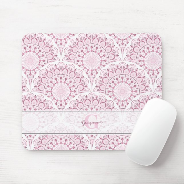 Personalized Art Deco Pink Confetti Lace Mandala Mouse Pad (With Mouse)
