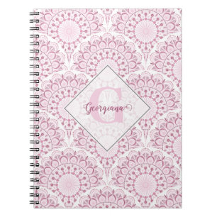 Personalized Art Deco Pink Confetti Lace Mandala Notebook