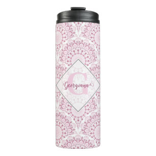 Personalized Art Deco Pink Confetti Lace Mandala Thermal Tumbler