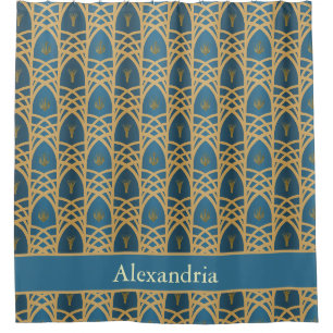 Personalized Art Deco Teal & Gold Geometric Name 