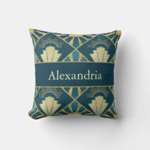 Personalized Art Deco Teal & Gold Geometric Name