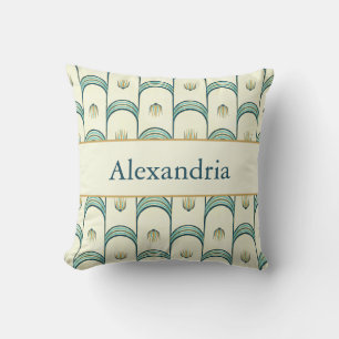 Personalized Art Deco Teal & Gold Geometric Throw Pillow