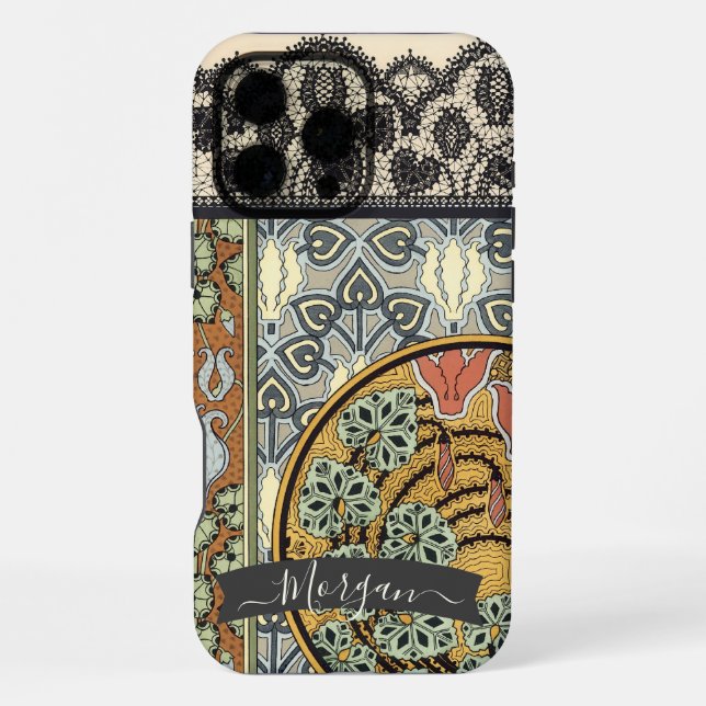Personalized Art Deco Vintage Lily Pattern iPhone Case (Back)