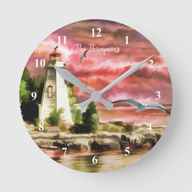 Personalized Art Lighthouse Wall Clock (Front)