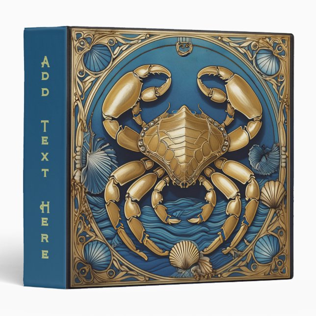 Personalized Art Nouveau Crab Book 3-Ring Binder (Front/Spine)