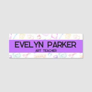 Personalized Art Teacher with Colourful School Ico Name Tag
