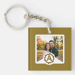 Personalized Artisan Monogram A   Wood Frame Keychain