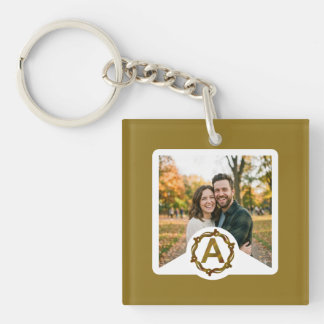 Personalized Artisan Monogram A | Wood Frame Keychain