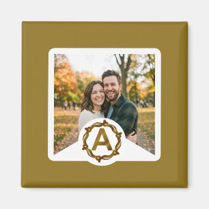 Personalized Artisan Monogram A   Wood Frame Magnet