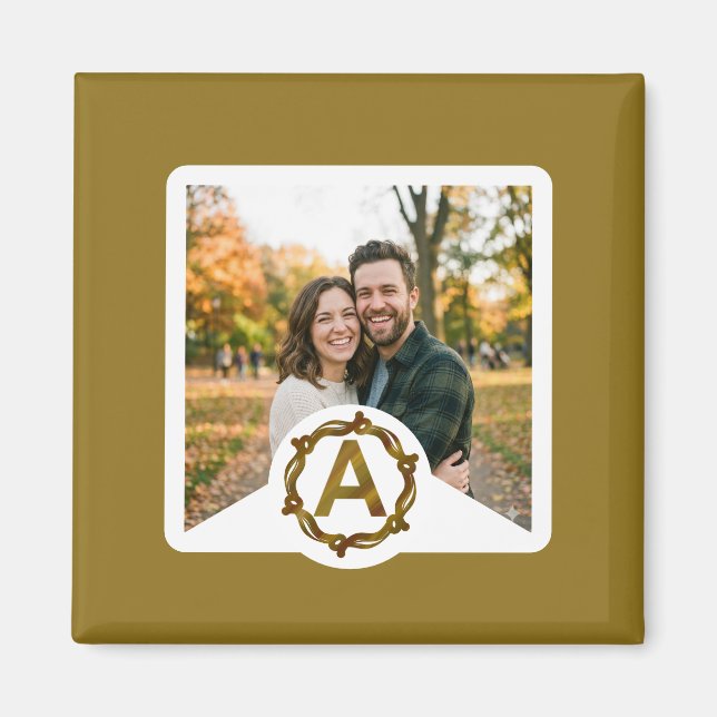 Personalized Artisan Monogram A | Wood Frame Magnet (Front)
