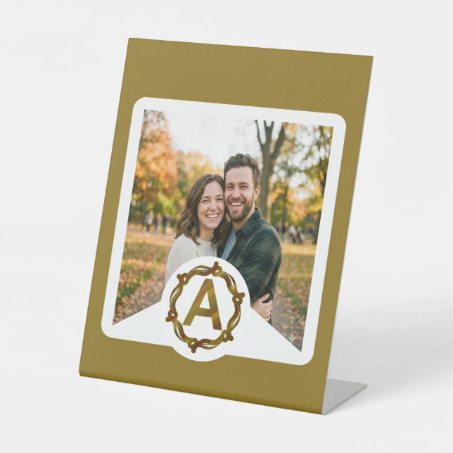 Personalized Artisan Monogram A | Wood Frame Pedestal Sign (Front)
